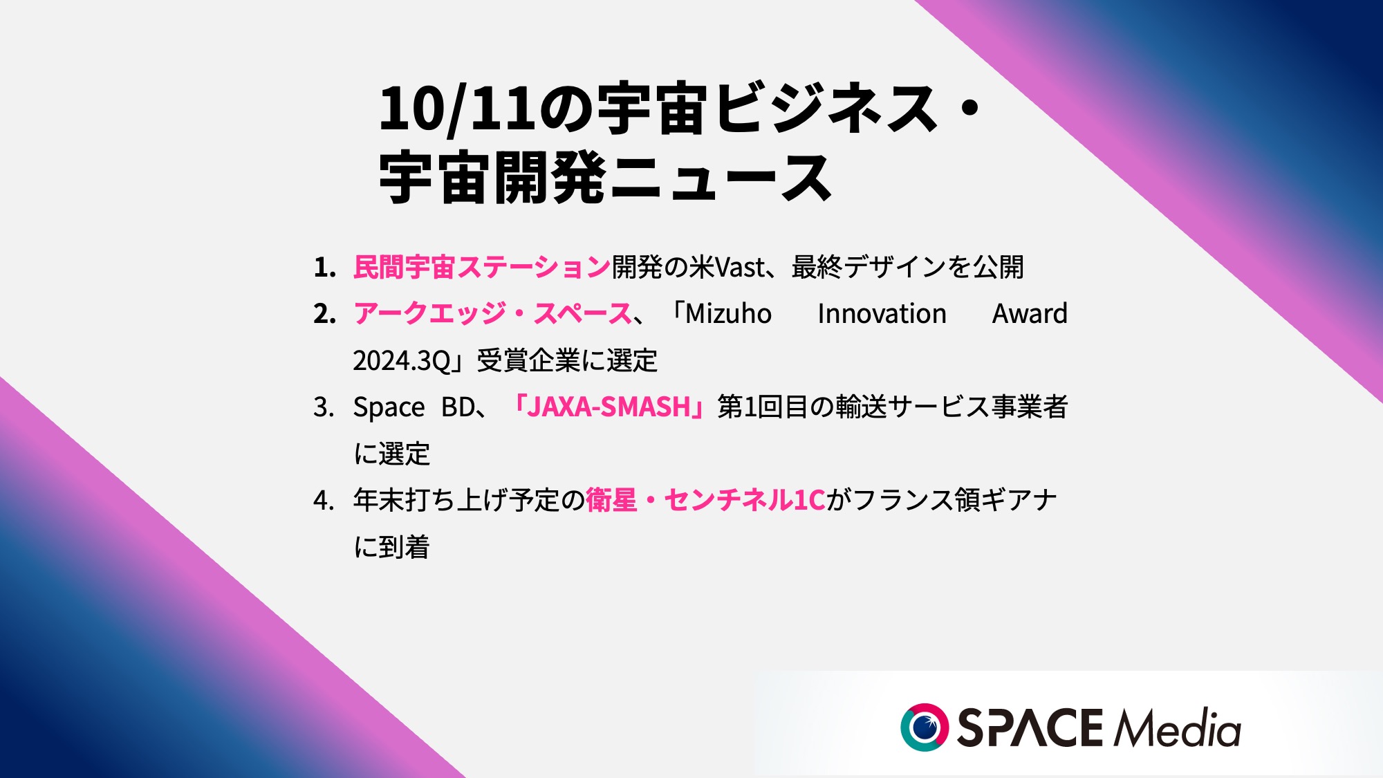 10/11宇宙ニュース・民間宇宙ステーション開発の米Vast、最終デザインを公開 ほか3件