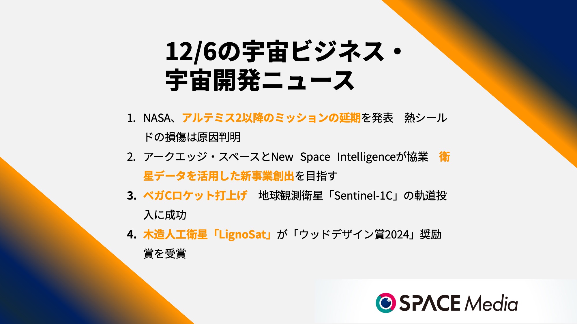 12/6宇宙ニュース・NASA、アルテミス2以降のミッションの延期を発表 ほか3件