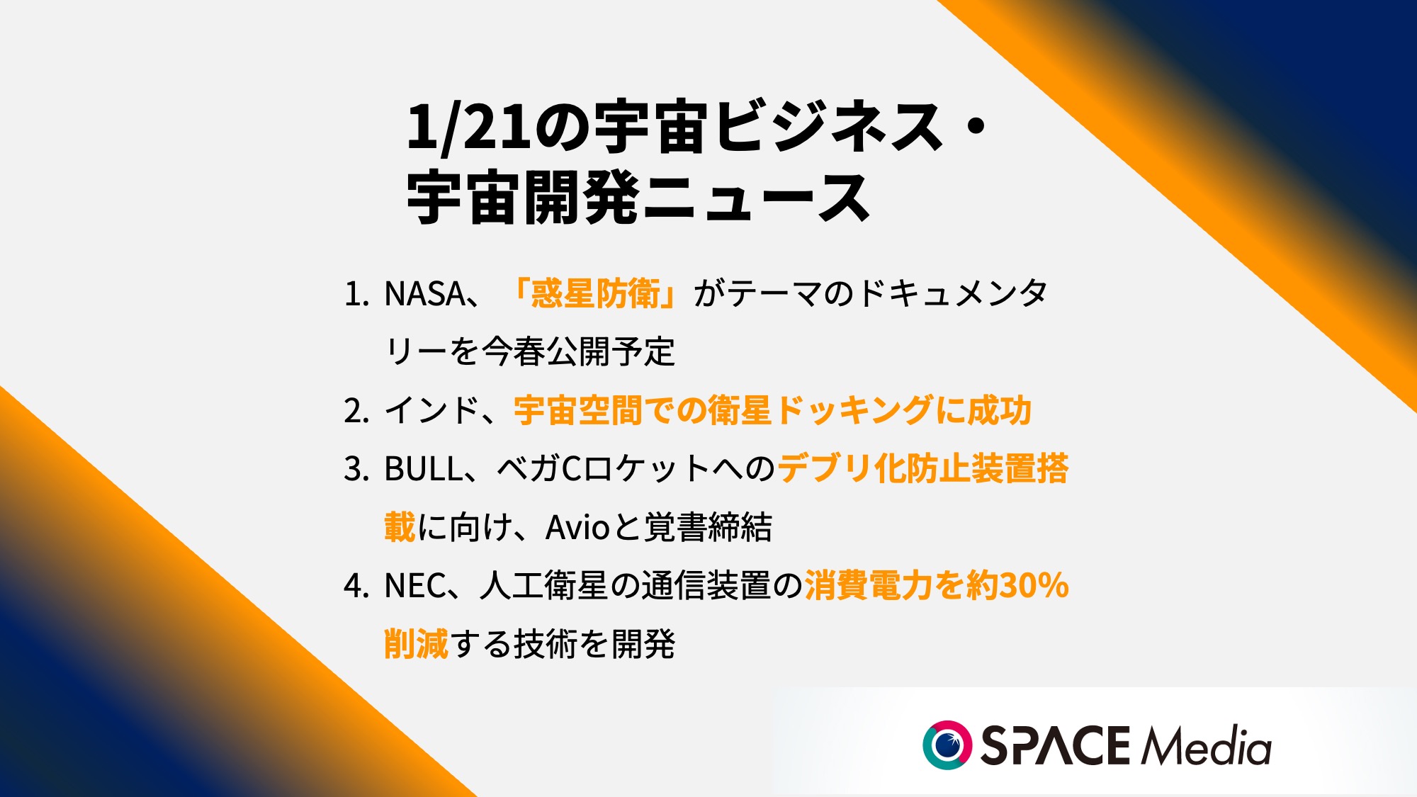 1/21宇宙ニュース・NASA、「惑星防衛」をテーマにしたドキュメンタリーを今春に公開予定 ほか3件