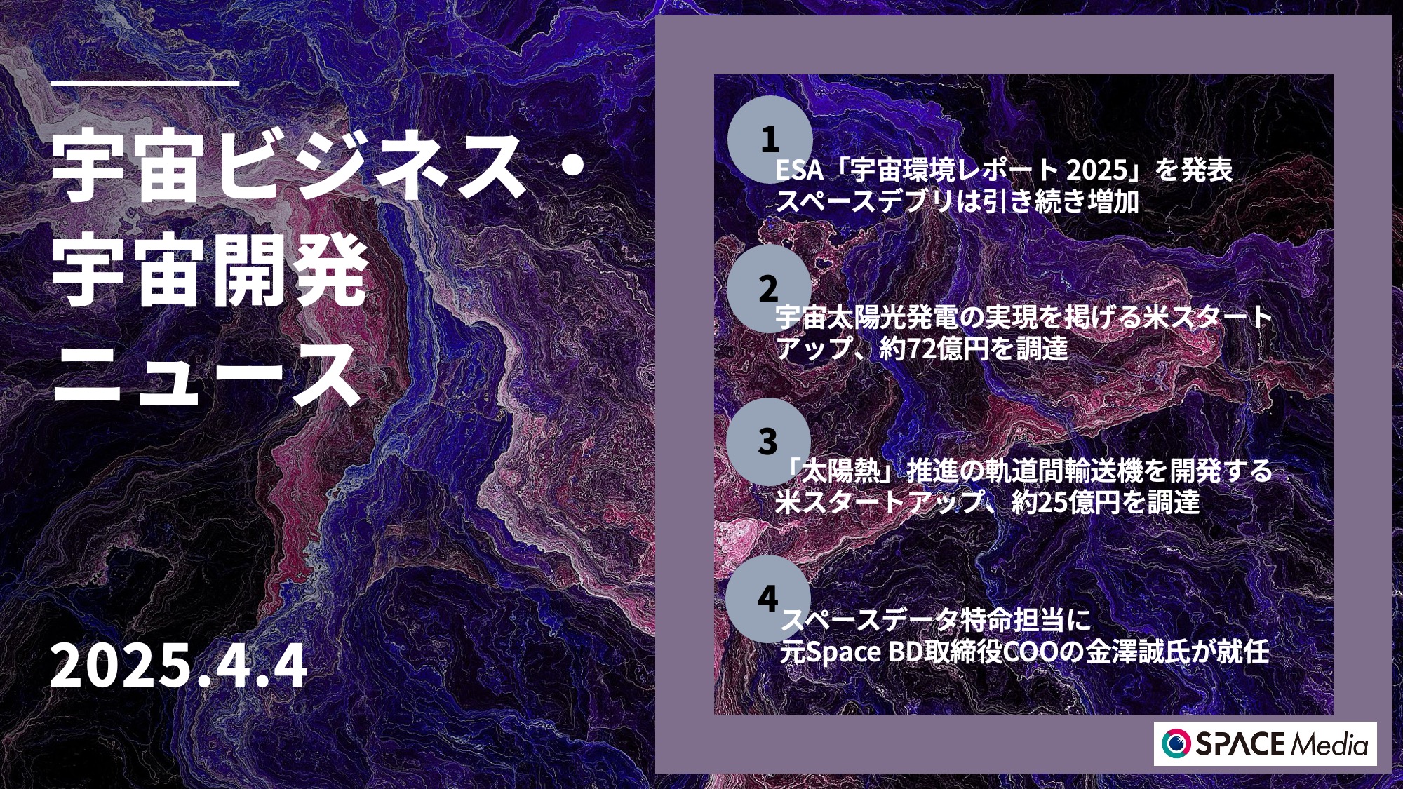 4/4宇宙ニュース・ESA「宇宙環境レポート 2025」を発表　スペースデブリは引き続き増加 ほか3件
