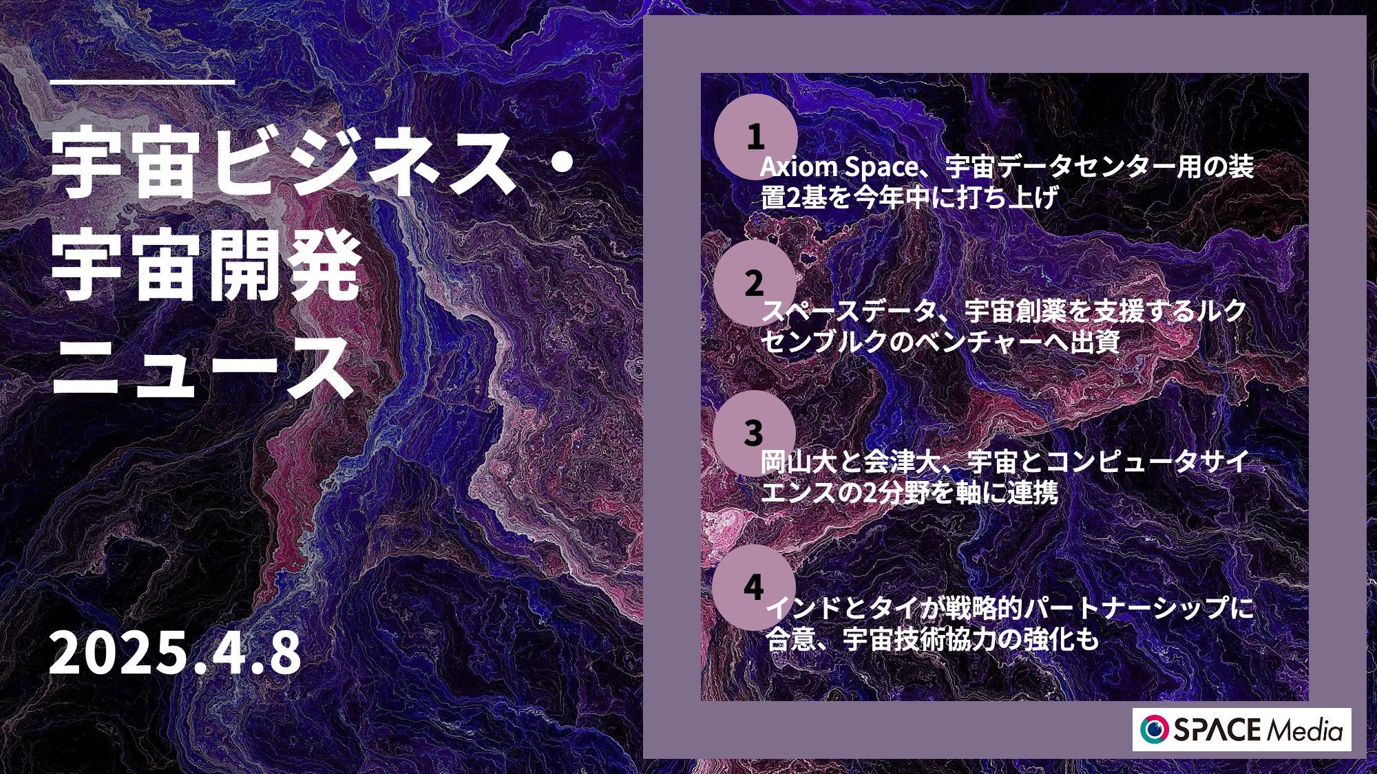 4/8宇宙ニュース・Axiom Space、「宇宙データセンター」用の装置2基を今年中に打ち上げ ほか3件