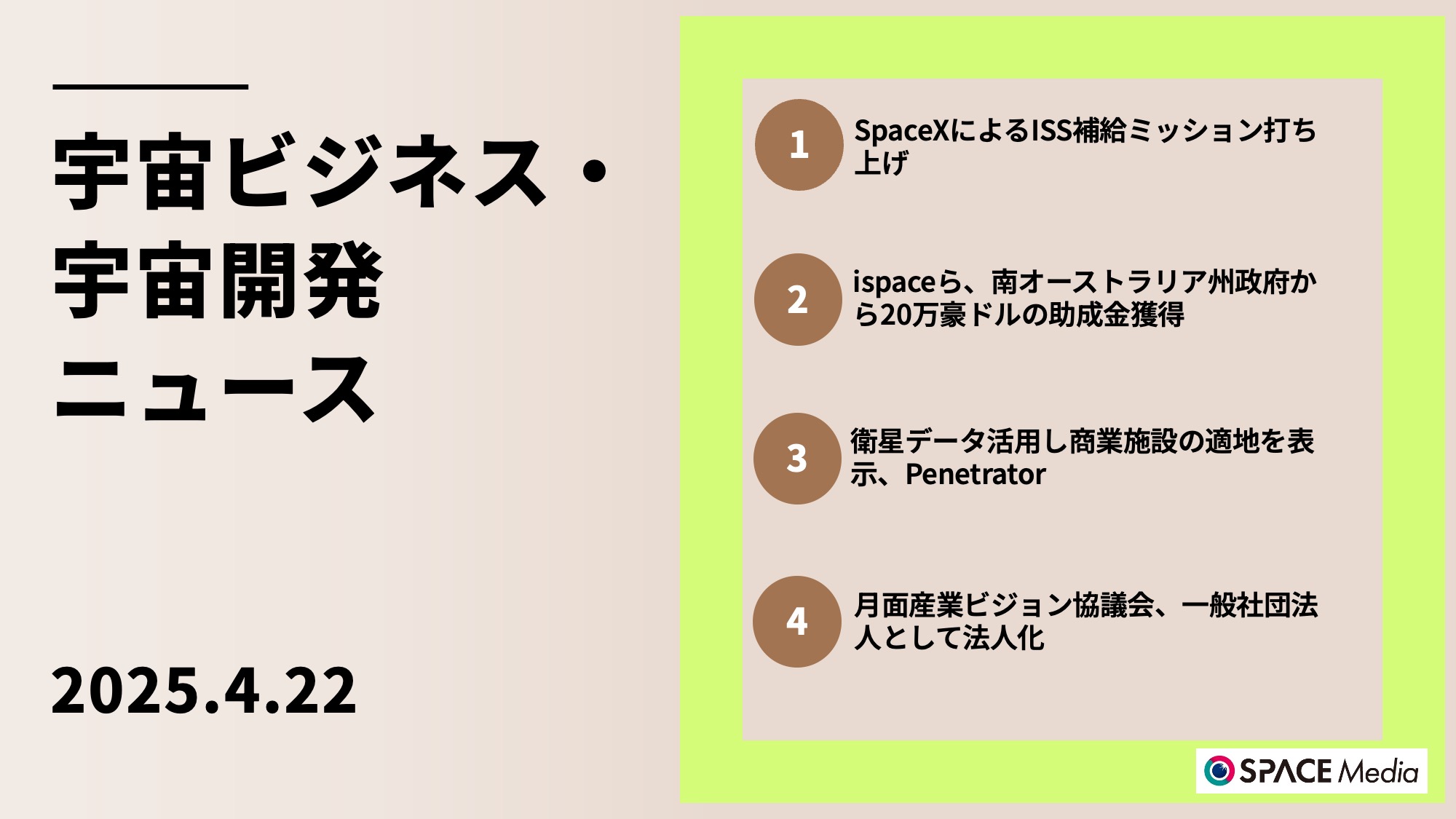 4/22宇宙ニュース・SpaceXによるISS補給ミッション打ち上げ　日本の実験装置なども ほか3件