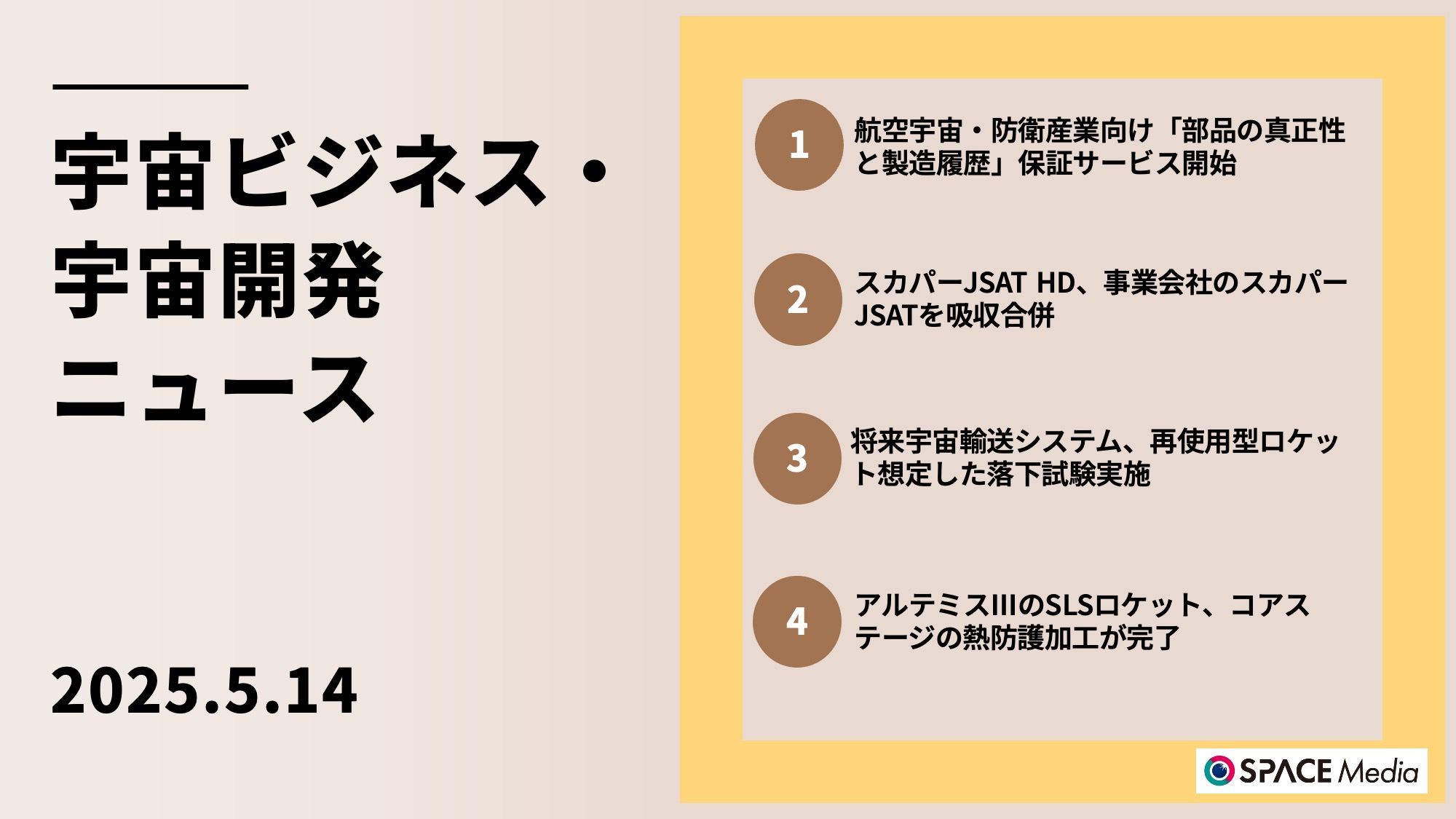 5/14宇宙ニュース・航空宇宙・防衛産業向け「部品の真正性と製造履歴」保証サービス開始 ほか3件