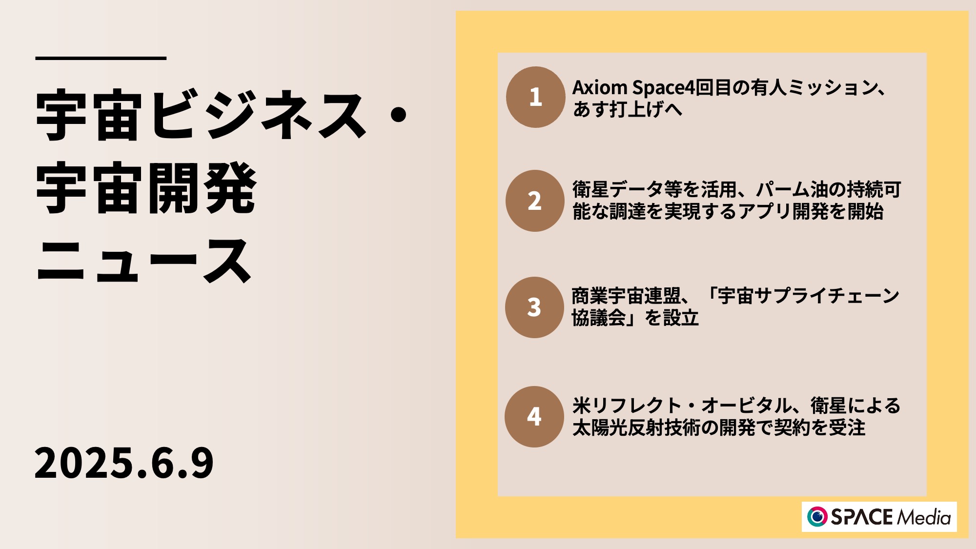 6/9宇宙ニュース・Axiom Space4回目の有人ミッション、あす夜打上げへ ほか3件