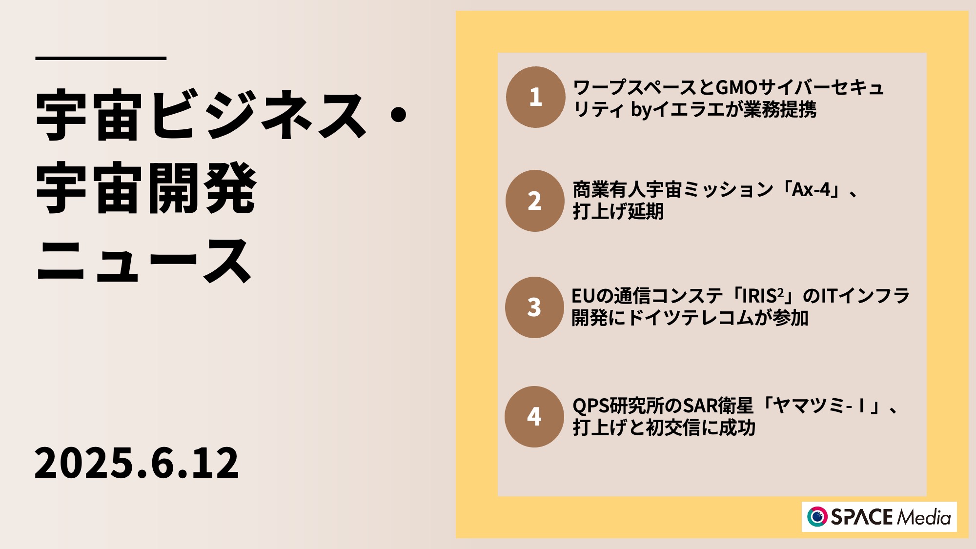 6/12宇宙ニュース・ワープスペースとGMOサイバーセキュリティ byイエラエが業務提携 ほか3件