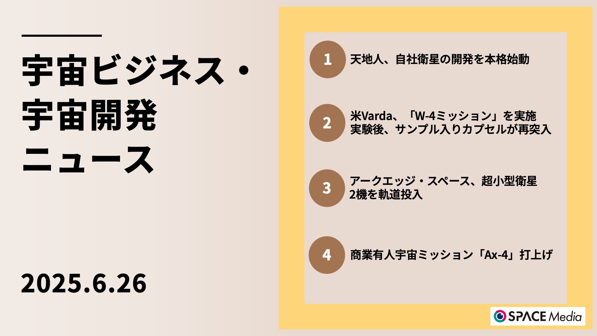 6/26宇宙ニュース・天地人、自社衛星の開発を本格始動 ほか3件