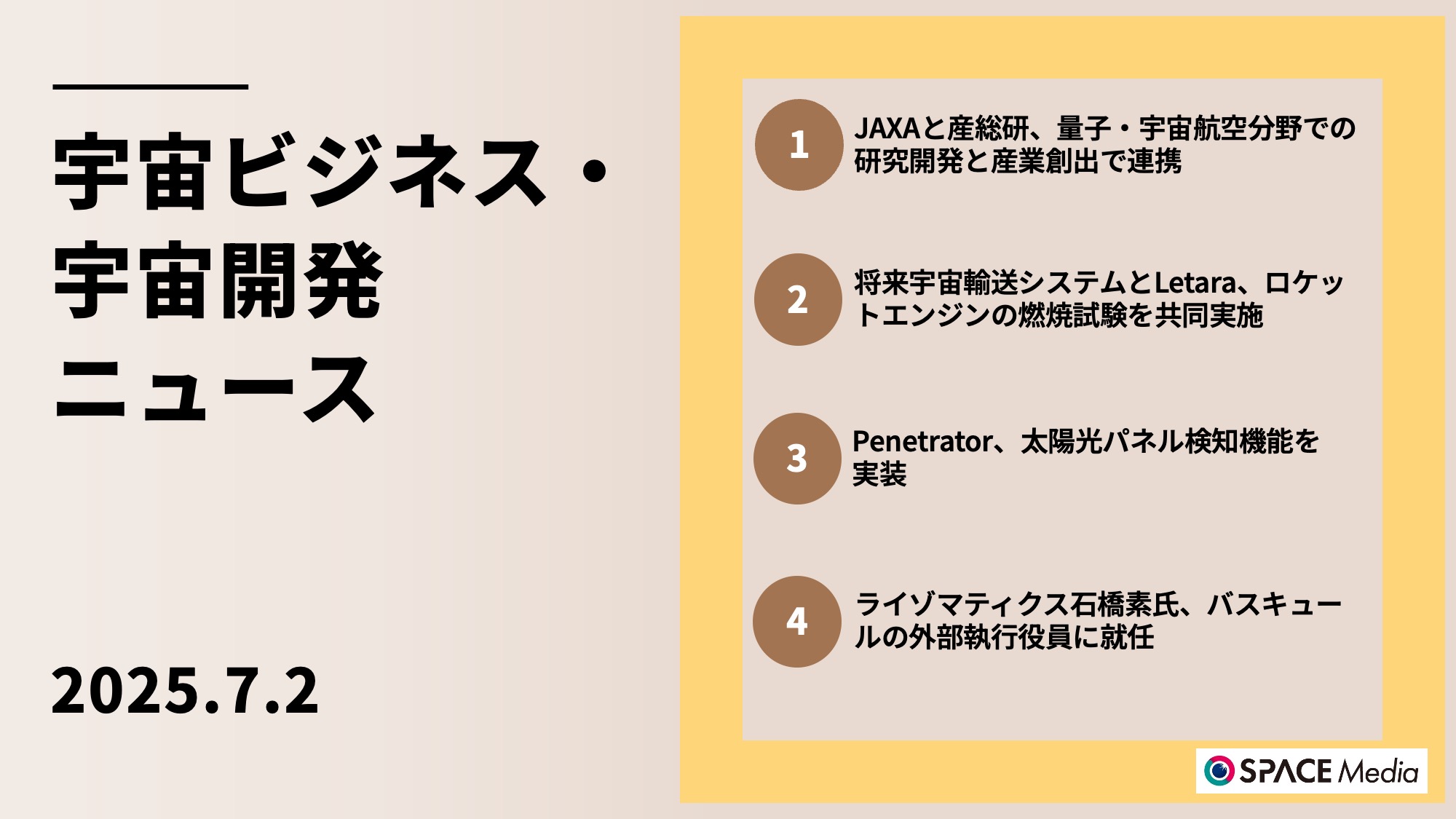 7/2宇宙ニュース・JAXAと産総研、量子・宇宙航空分野での研究開発と産業創出で連携 ほか3件