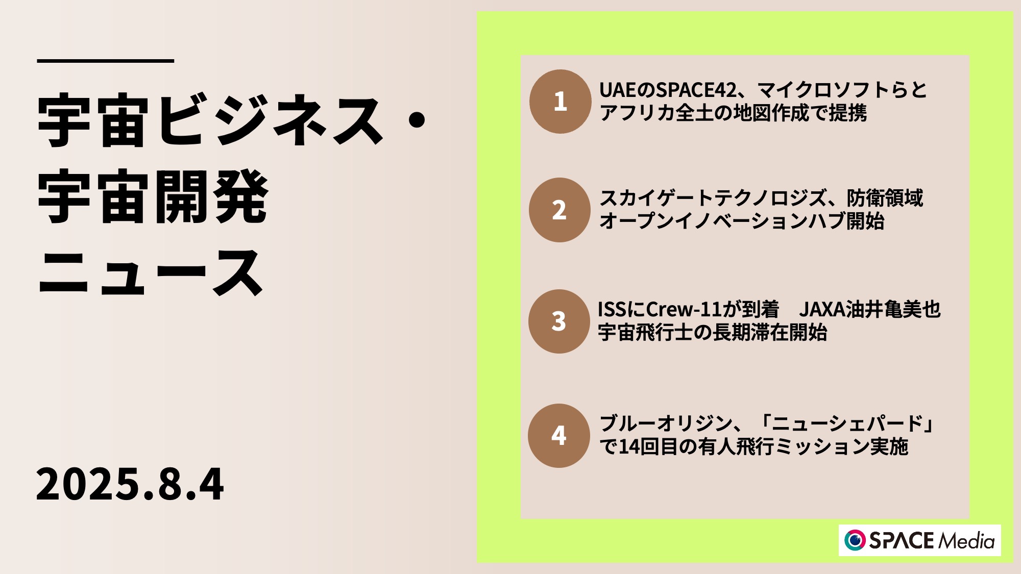 8/4宇宙ニュース・UAEのSPACE42、マイクロソフトらとアフリカ全土の地図作成事業で提携 ほか3件