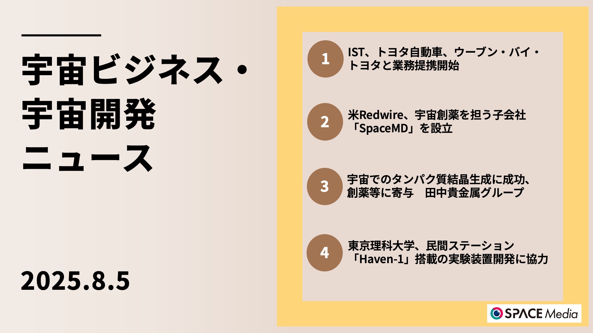 8/5宇宙ニュース・インターステラテクノロジズ、トヨタ自動車、ウーブン・バイ・トヨタと業務提携開始 ほか3件