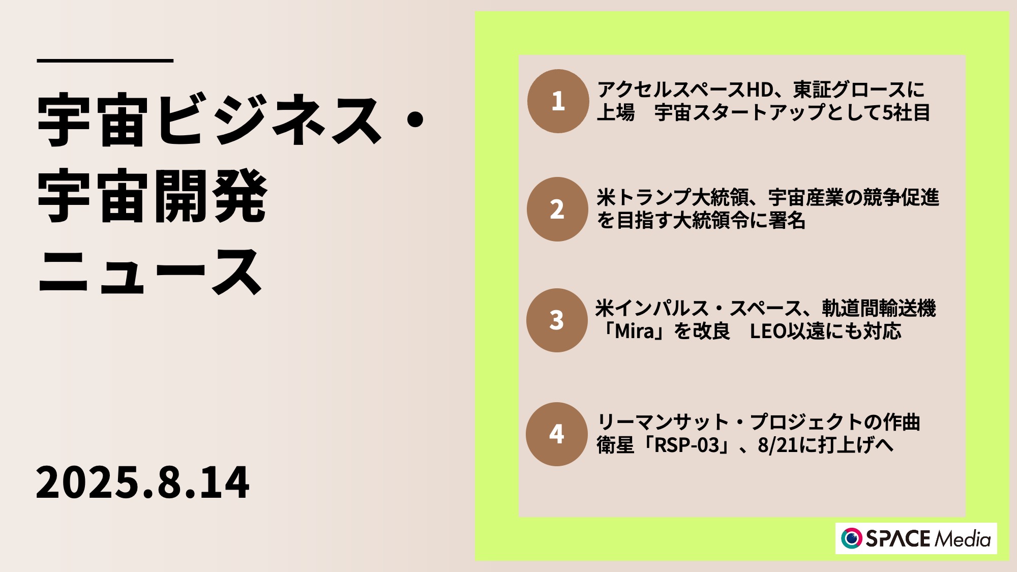 8/14宇宙ニュース・アクセルスペースHD、東証グロースに上場　宇宙スタートアップとして5社目 ほか3件