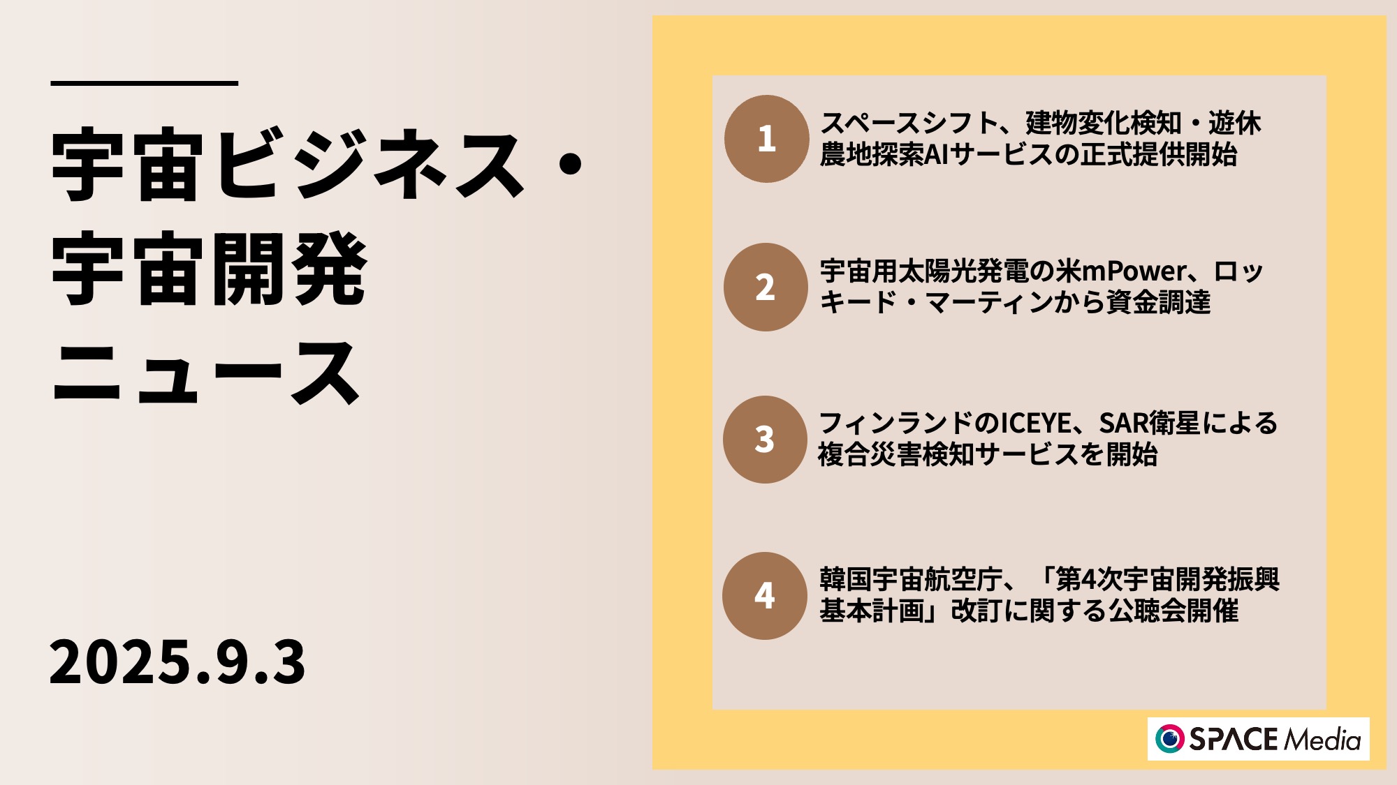 9/3宇宙ニュース・スペースシフト、建物変化検知・遊休農地探索AIサービスの正式提供開始 ほか3件