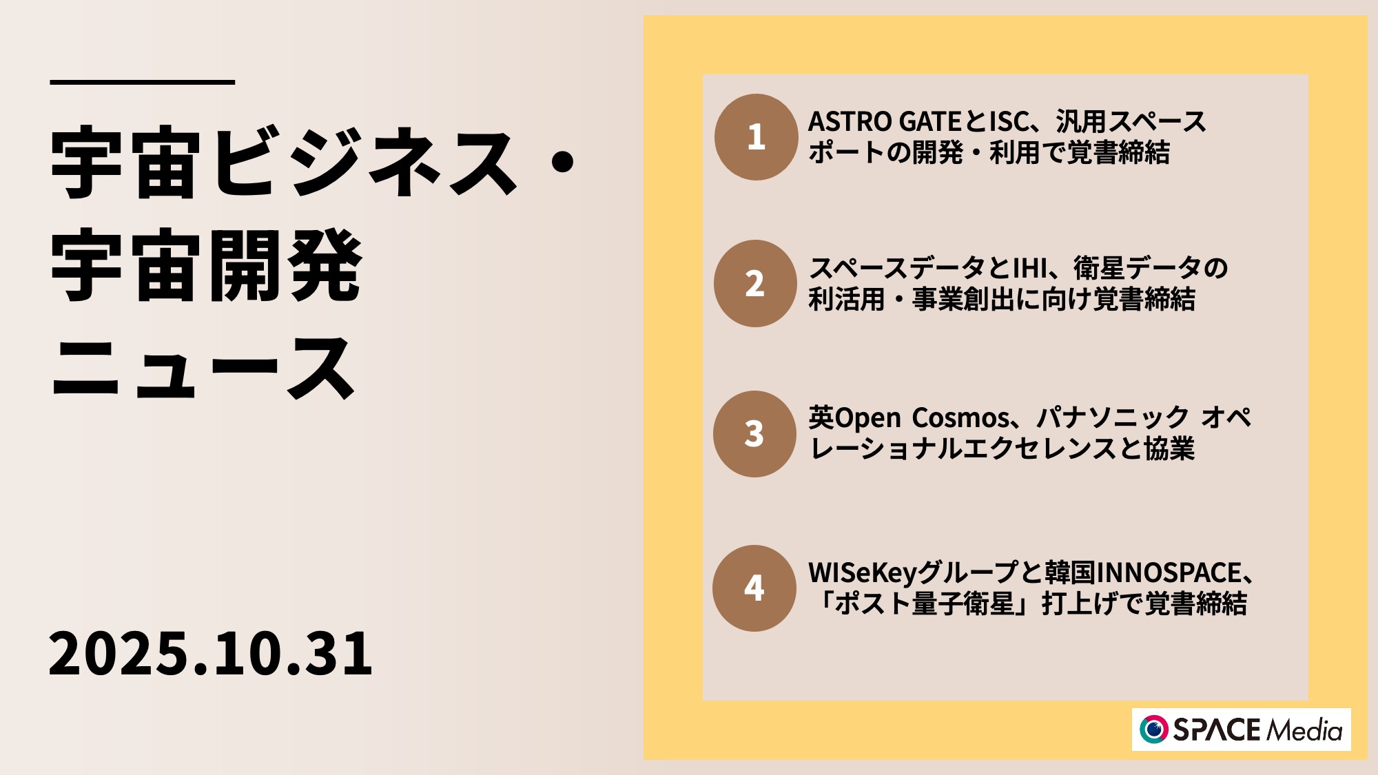 10/31宇宙ニュース・ASTRO GATEと将来宇宙輸送システム、汎用スペースポートの開発・利用で覚書締結 ほか3件