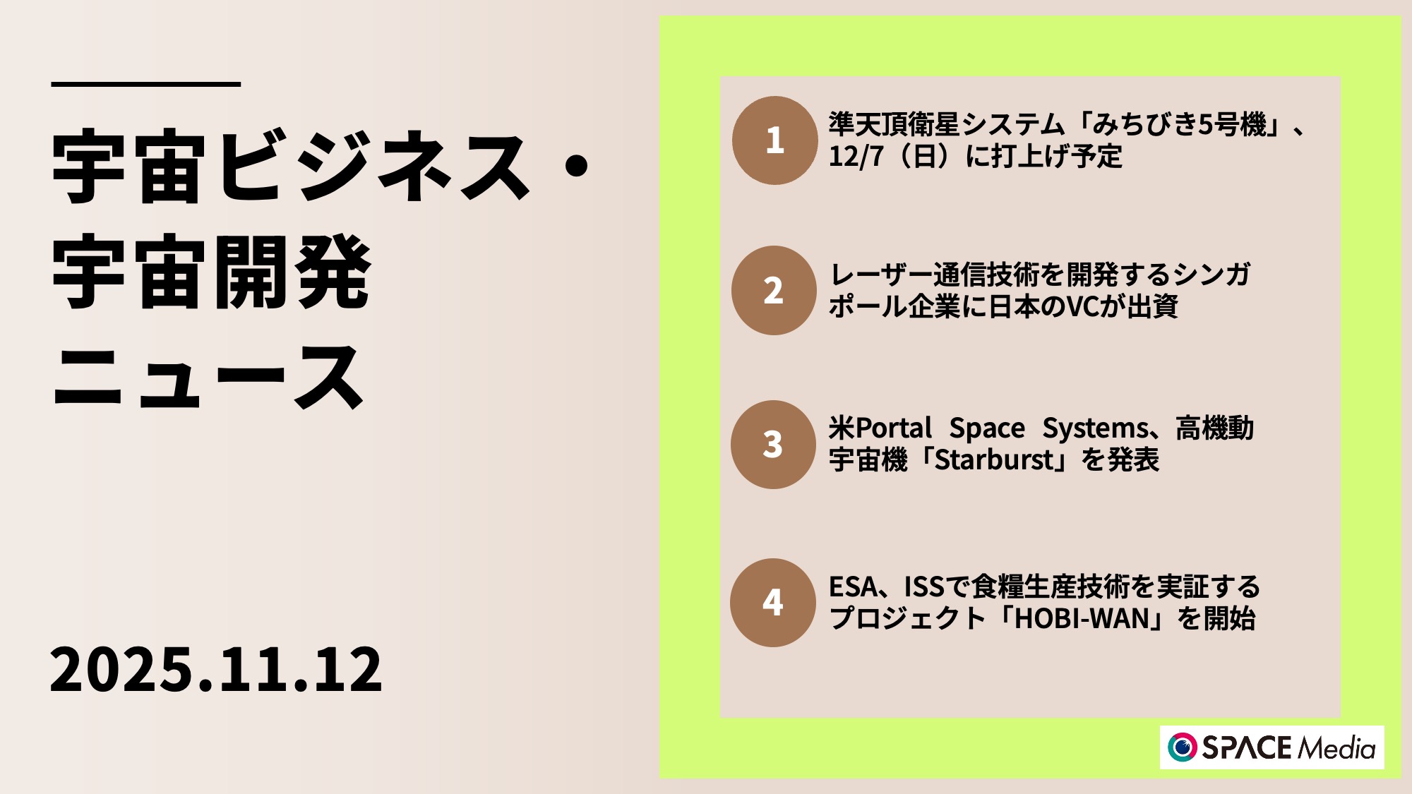 11/12宇宙ニュース・準天頂衛星システム「みちびき5号機」、12/7（日）に打上げ予定 ほか3件