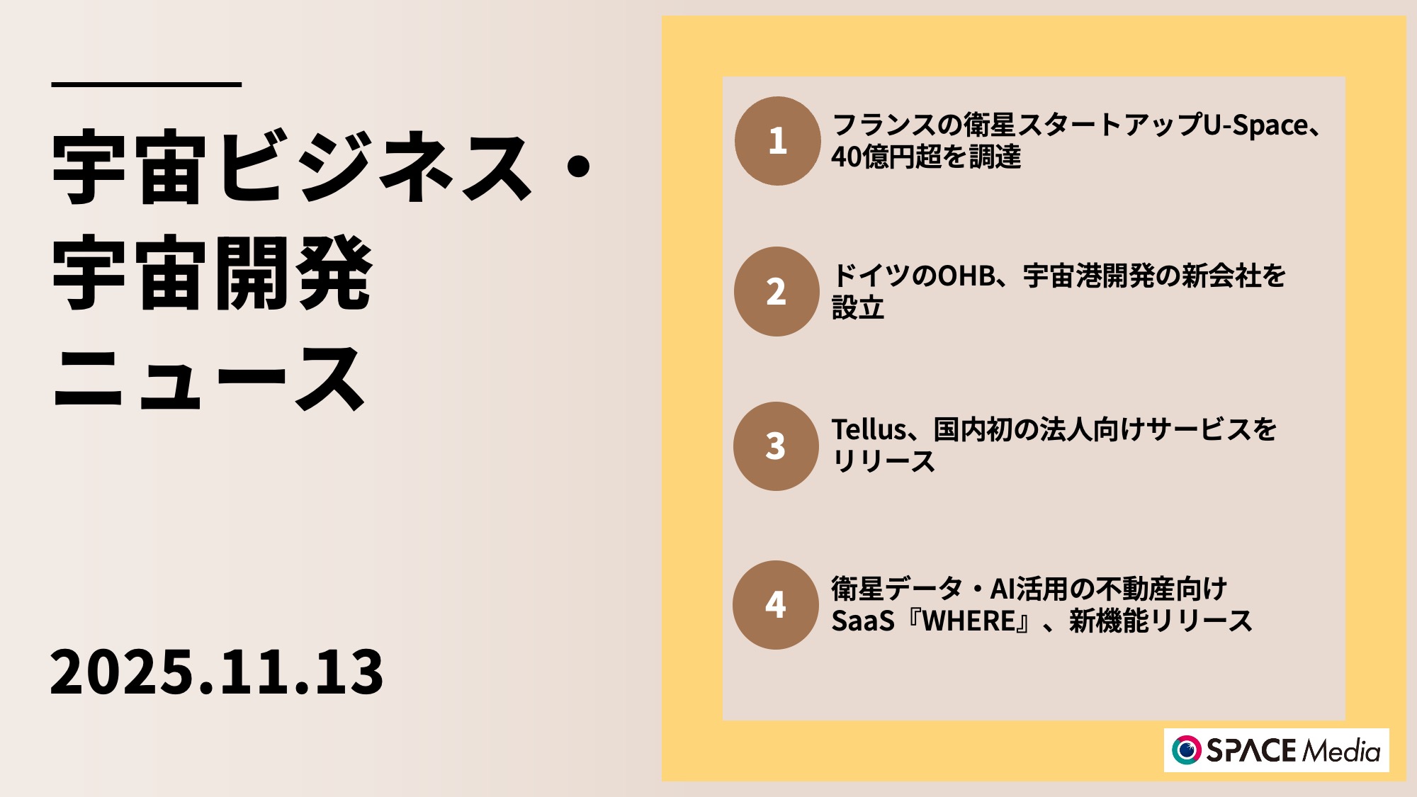 11/13宇宙ニュース・フランスの衛星スタートアップU-Space、40億円超を調達 ほか3件
